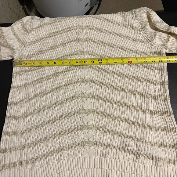 TALBOTS Outlet Metallic Gold Striped Cable Knit Mock Neck Sweater Size Large L - Picture 10 of 11